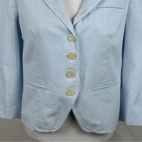 Tommy Hilfiger Blue White Pinstripe Cotton Prep Academia Blazer NWOT Size L - Picture 4 of 12
